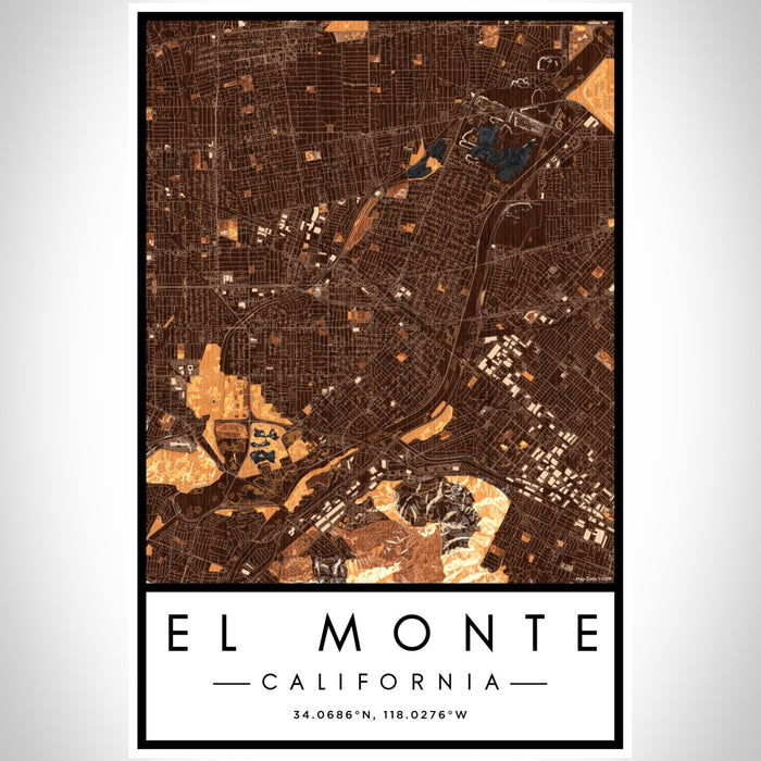 El Monte California Map Print Portrait Orientation in Ember Style With Shaded Background