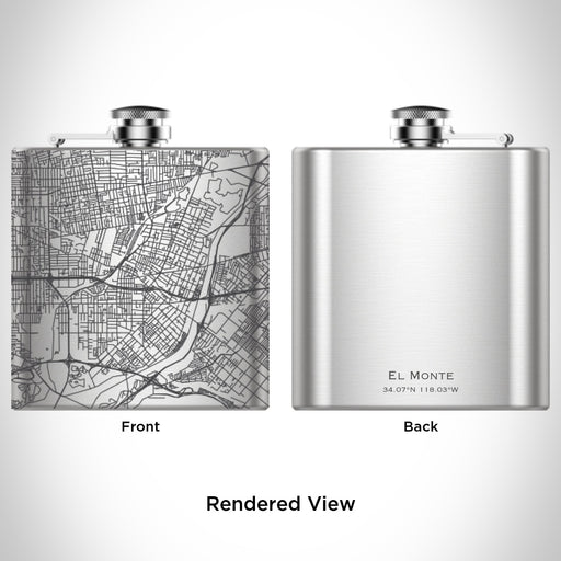 Rendered View of El Monte California Map Engraving on 6oz Stainless Steel Flask