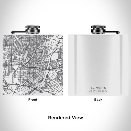 Rendered View of El Monte California Map Engraving on 6oz Stainless Steel Flask in White