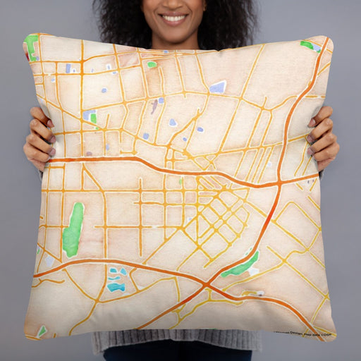 Person holding 22x22 Custom El Monte California Map Throw Pillow in Watercolor