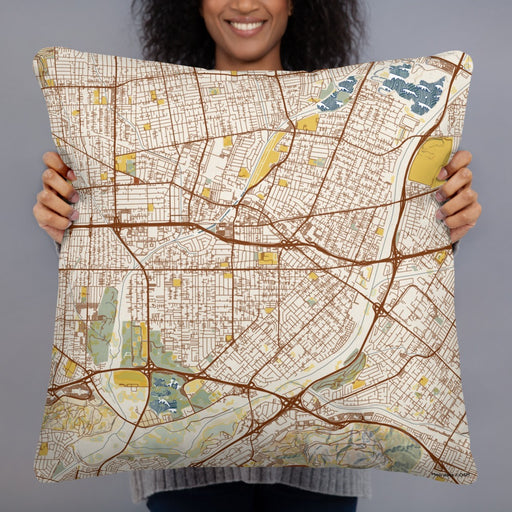 Person holding 22x22 Custom El Monte California Map Throw Pillow in Woodblock