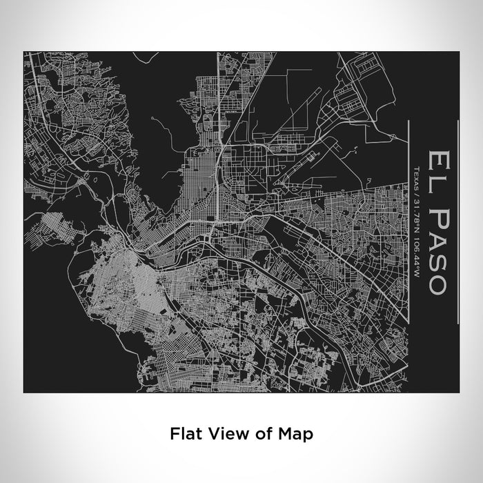 Rendered View of El Paso Texas Map Engraving on 20oz Stainless Steel Insulated Bottle with Bamboo Top in Black