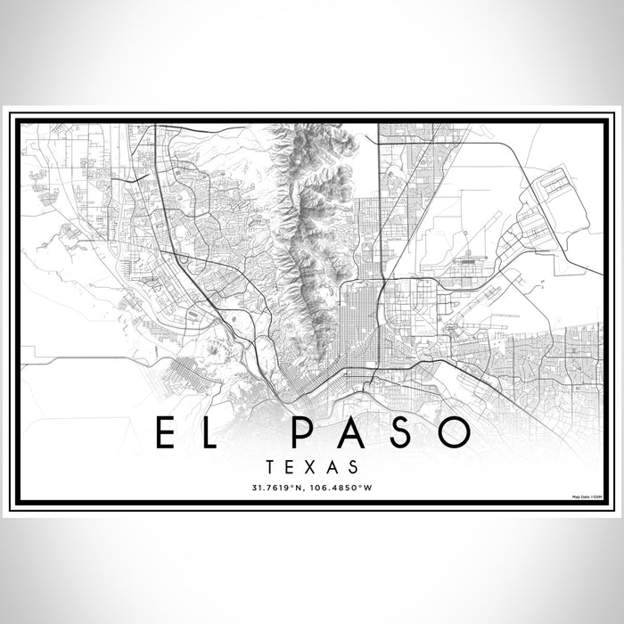 El Paso Texas Map Print Landscape Orientation in Classic Style With Shaded Background