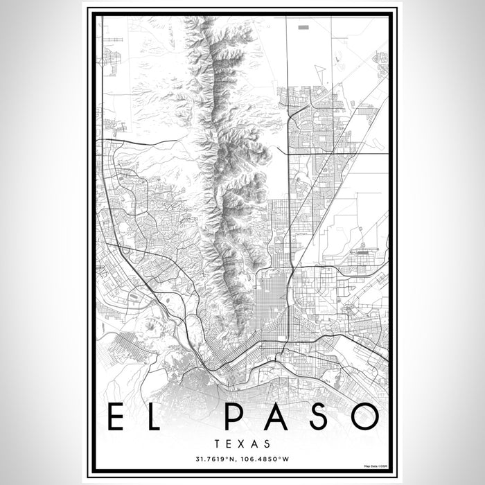 El Paso Texas Map Print Portrait Orientation in Classic Style With Shaded Background
