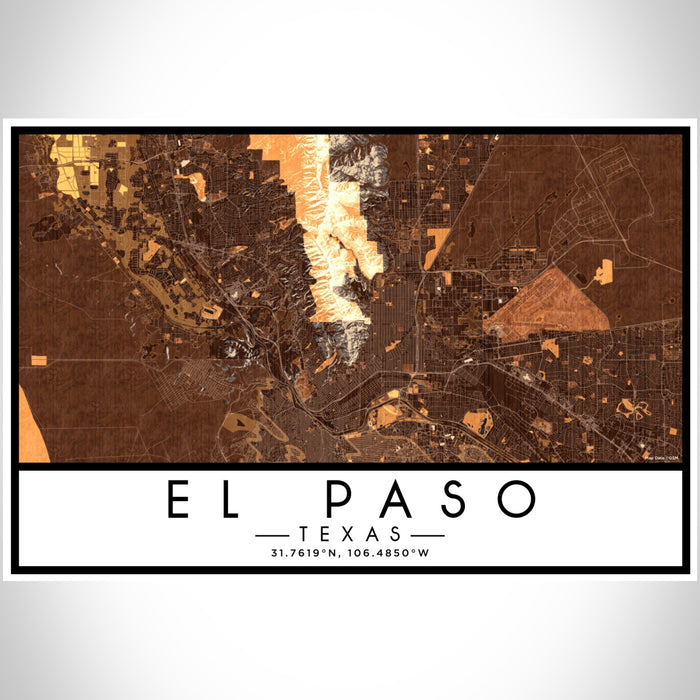 El Paso Texas Map Print Landscape Orientation in Ember Style With Shaded Background