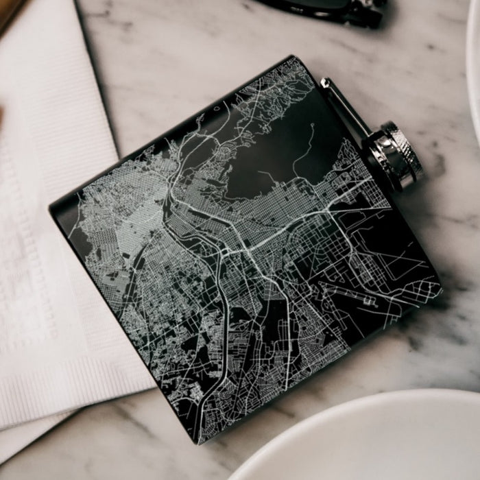 El Paso Texas Custom Engraved City Map Inscription Coordinates on 6oz Stainless Steel Flask in Black