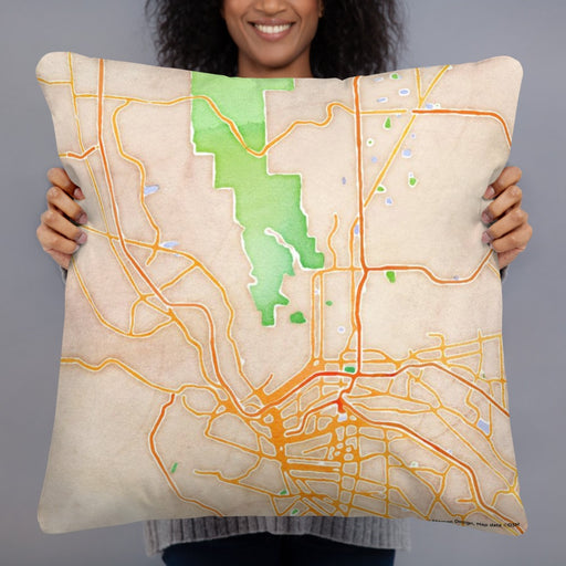 Person holding 22x22 Custom El Paso Texas Map Throw Pillow in Watercolor