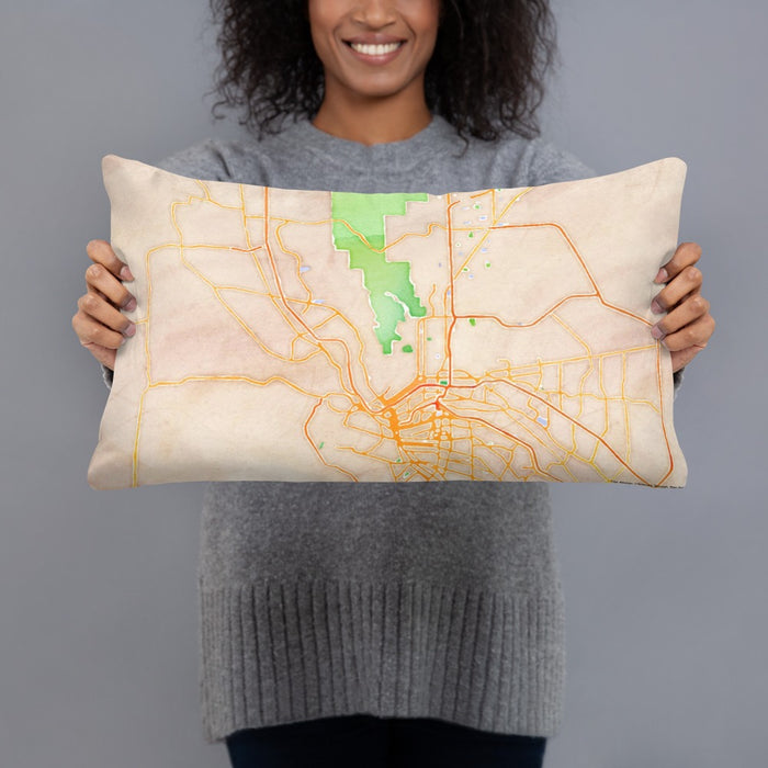 Person holding 20x12 Custom El Paso Texas Map Throw Pillow in Watercolor