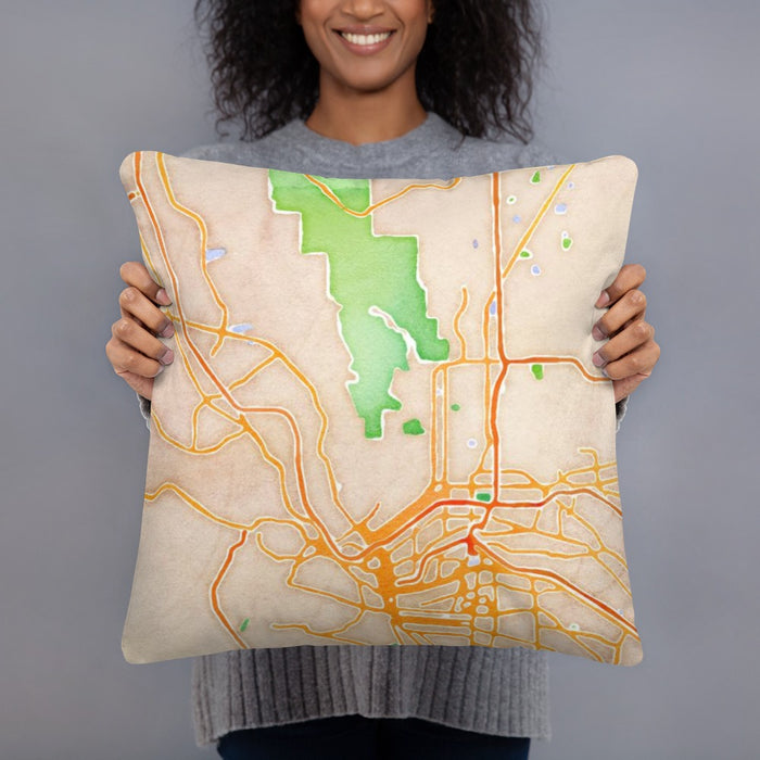 Person holding 18x18 Custom El Paso Texas Map Throw Pillow in Watercolor