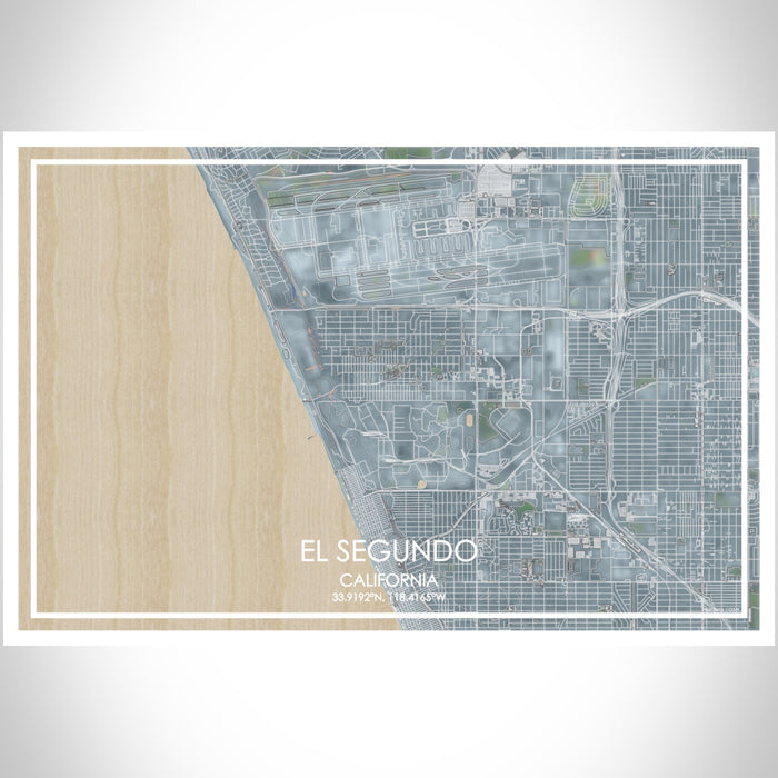 El Segundo California Map Print Landscape Orientation in Afternoon Style With Shaded Background