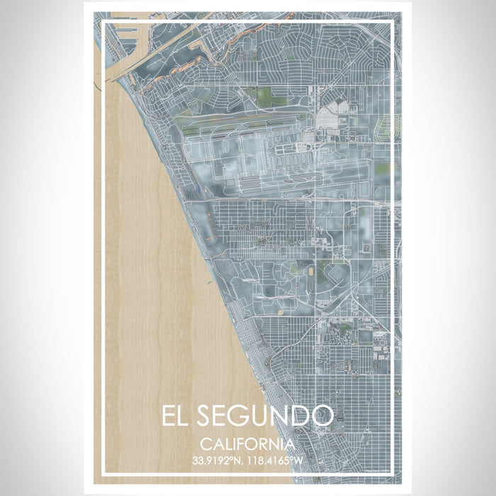 El Segundo California Map Print Portrait Orientation in Afternoon Style With Shaded Background