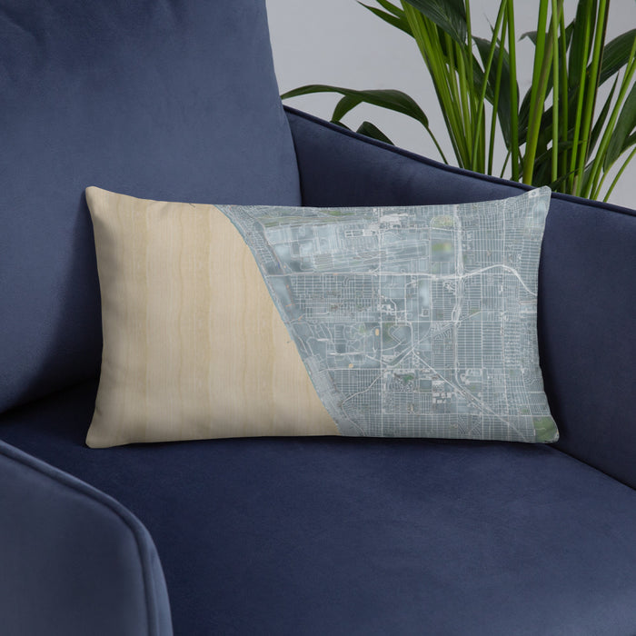 Custom El Segundo California Map Throw Pillow in Afternoon on Blue Colored Chair