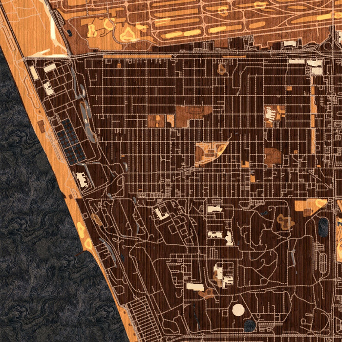 El Segundo California Map Print in Ember Style Zoomed In Close Up Showing Details