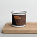 Front View Custom El Segundo California Map Enamel Mug in Ember on Cutting Board
