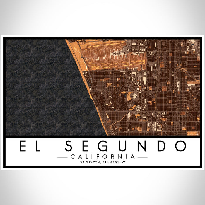 El Segundo California Map Print Landscape Orientation in Ember Style With Shaded Background
