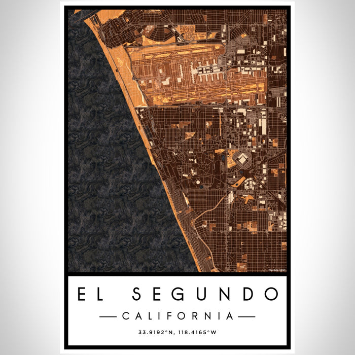 El Segundo California Map Print Portrait Orientation in Ember Style With Shaded Background
