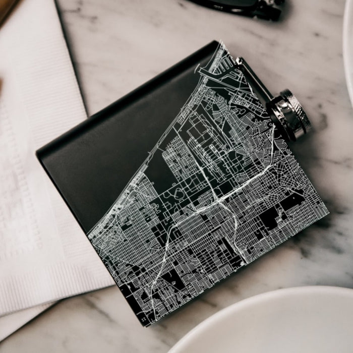 El Segundo California Custom Engraved City Map Inscription Coordinates on 6oz Stainless Steel Flask in Black