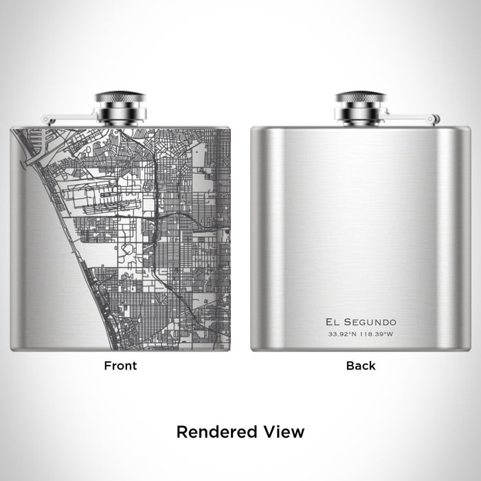 Rendered View of El Segundo California Map Engraving on 6oz Stainless Steel Flask