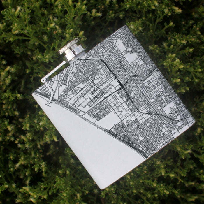 El Segundo California Custom Engraved City Map Inscription Coordinates on 6oz Stainless Steel Flask in White