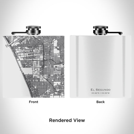 Rendered View of El Segundo California Map Engraving on 6oz Stainless Steel Flask in White