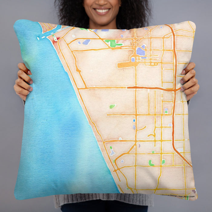 Person holding 22x22 Custom El Segundo California Map Throw Pillow in Watercolor