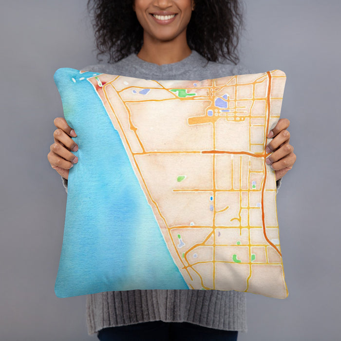 Person holding 18x18 Custom El Segundo California Map Throw Pillow in Watercolor