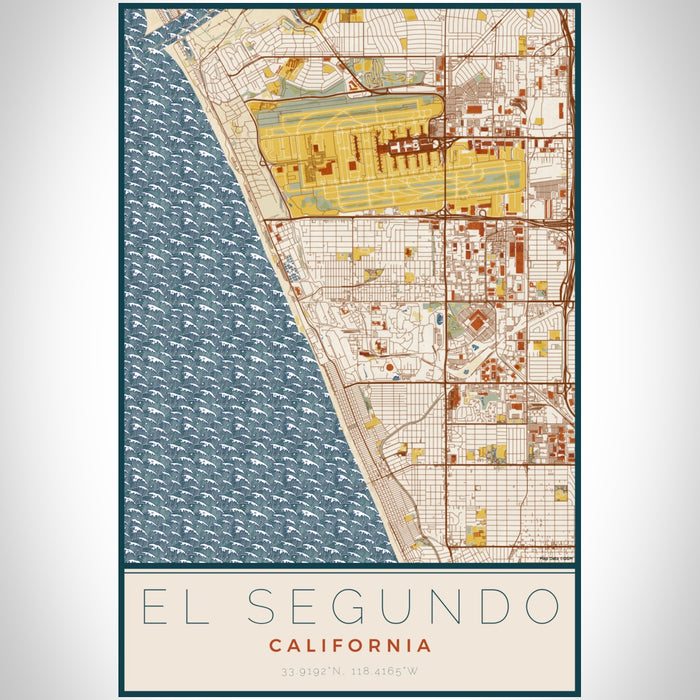 El Segundo California Map Print Portrait Orientation in Woodblock Style With Shaded Background