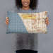 Person holding 20x12 Custom El Segundo California Map Throw Pillow in Woodblock