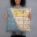 Person holding 18x18 Custom El Segundo California Map Throw Pillow in Woodblock