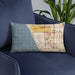 Custom El Segundo California Map Throw Pillow in Woodblock on Blue Colored Chair