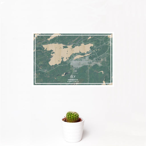 12x18 Ely Minnesota Map Print Landscape Orientation in Afternoon Style With Small Cactus Plant in White Planter