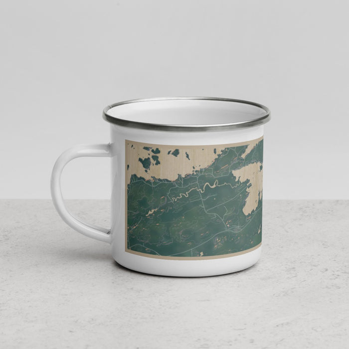 Left View Custom Ely Minnesota Map Enamel Mug in Afternoon