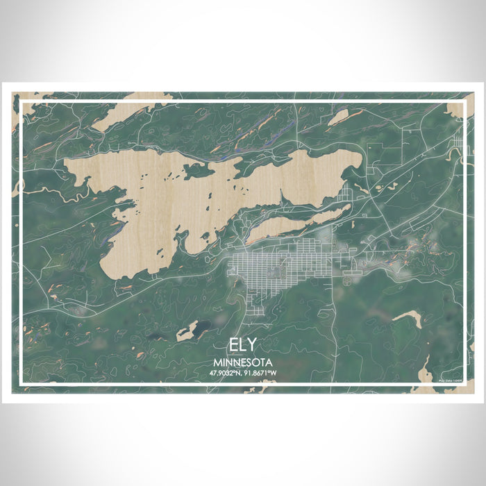 Ely Minnesota Map Print Landscape Orientation in Afternoon Style With Shaded Background