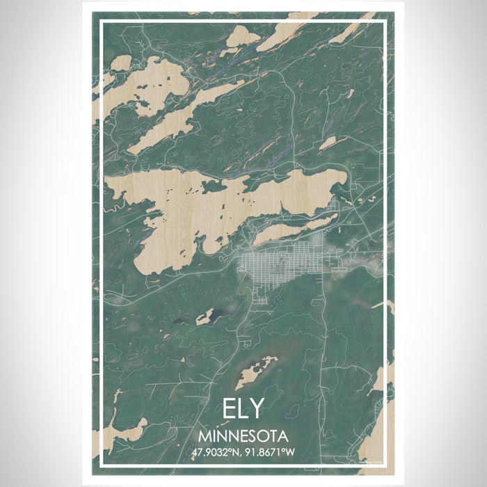 Ely Minnesota Map Print Portrait Orientation in Afternoon Style With Shaded Background