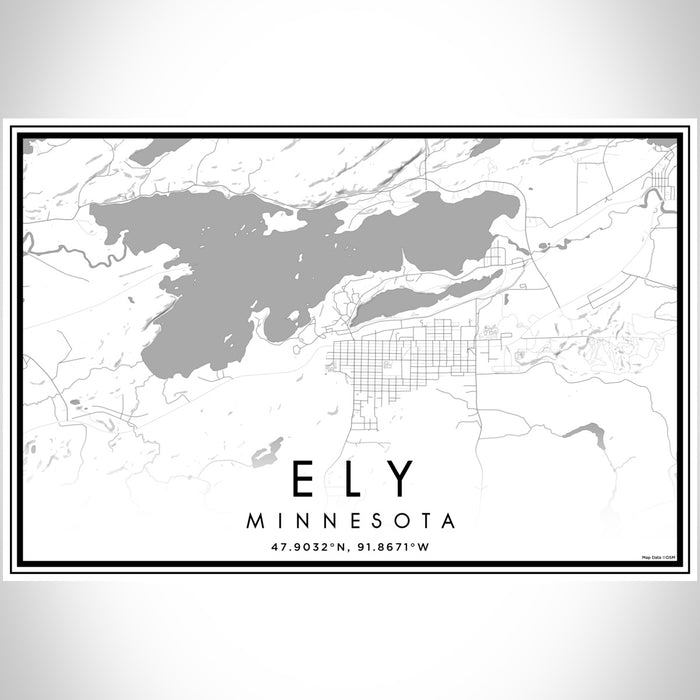 Ely Minnesota Map Print Landscape Orientation in Classic Style With Shaded Background