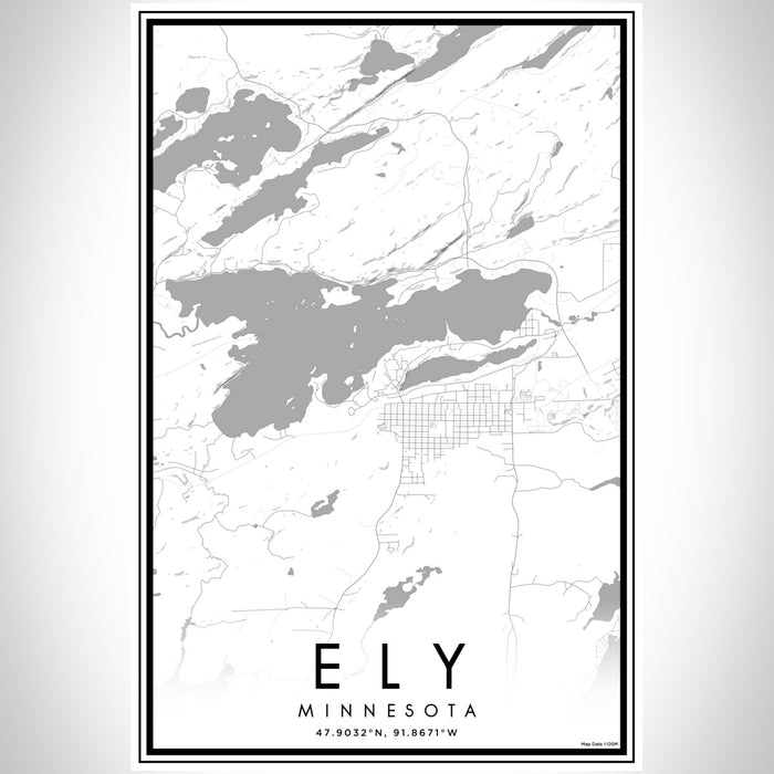Ely Minnesota Map Print Portrait Orientation in Classic Style With Shaded Background