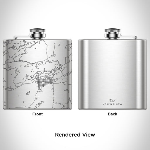 Rendered View of Ely Minnesota Map Engraving on 6oz Stainless Steel Flask