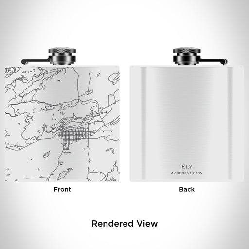 Rendered View of Ely Minnesota Map Engraving on 6oz Stainless Steel Flask in White