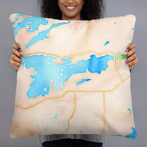 Person holding 22x22 Custom Ely Minnesota Map Throw Pillow in Watercolor