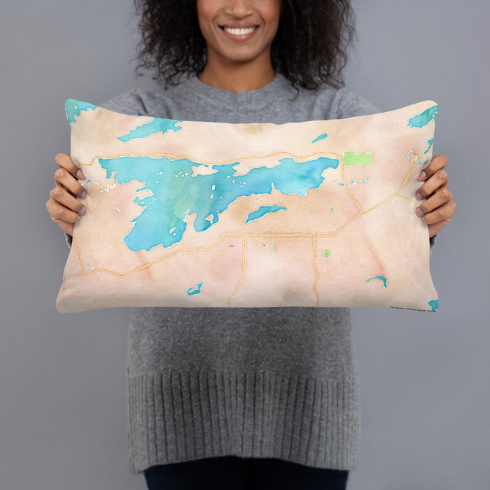Person holding 20x12 Custom Ely Minnesota Map Throw Pillow in Watercolor