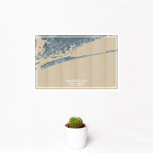 12x18 Emerald Isle North Carolina Map Print Landscape Orientation in Afternoon Style With Small Cactus Plant in White Planter