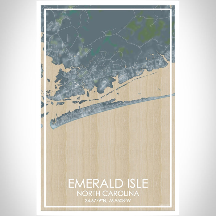 Emerald Isle North Carolina Map Print Portrait Orientation in Afternoon Style With Shaded Background