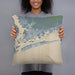 Person holding 18x18 Custom Emerald Isle North Carolina Map Throw Pillow in Afternoon
