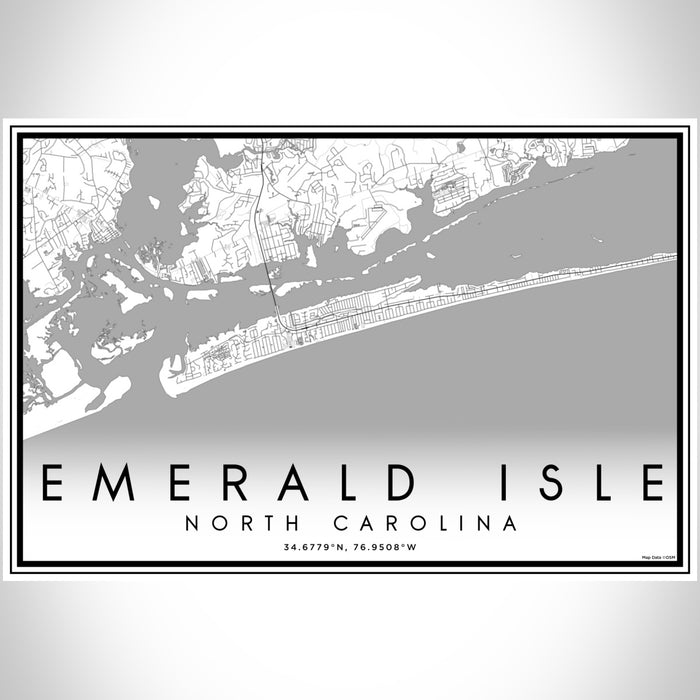 Emerald Isle North Carolina Map Print Landscape Orientation in Classic Style With Shaded Background