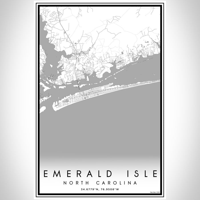 Emerald Isle North Carolina Map Print Portrait Orientation in Classic Style With Shaded Background