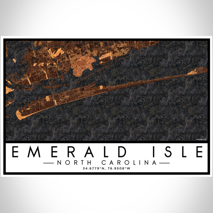 Emerald Isle North Carolina Map Print Landscape Orientation in Ember Style With Shaded Background