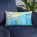 Custom Emerald Isle North Carolina Map Throw Pillow in Watercolor on Blue Colored Chair