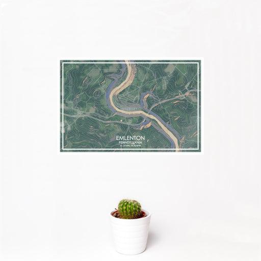12x18 Emlenton Pennsylvania Map Print Landscape Orientation in Afternoon Style With Small Cactus Plant in White Planter