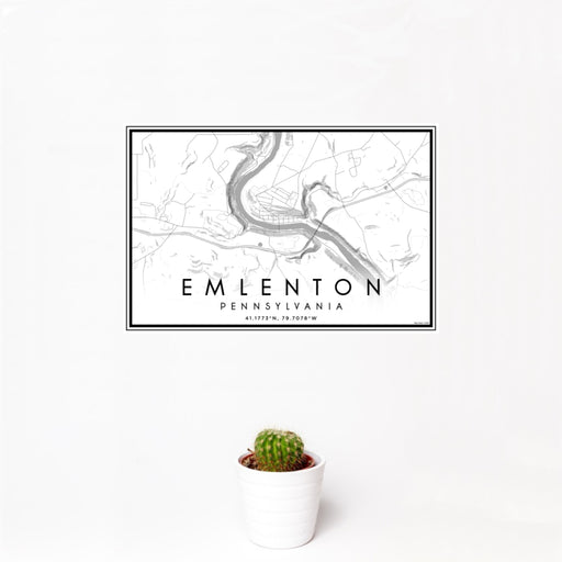 12x18 Emlenton Pennsylvania Map Print Landscape Orientation in Classic Style With Small Cactus Plant in White Planter