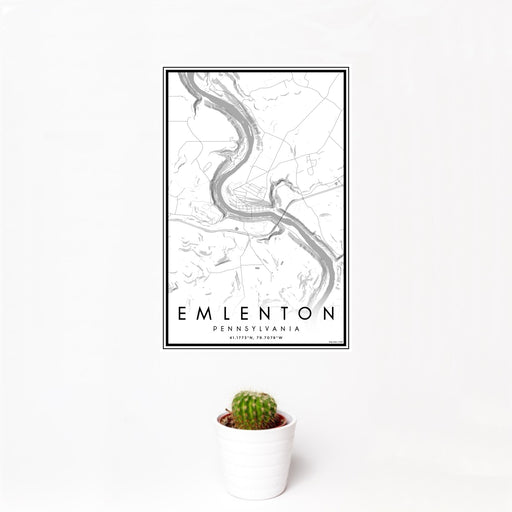 12x18 Emlenton Pennsylvania Map Print Portrait Orientation in Classic Style With Small Cactus Plant in White Planter